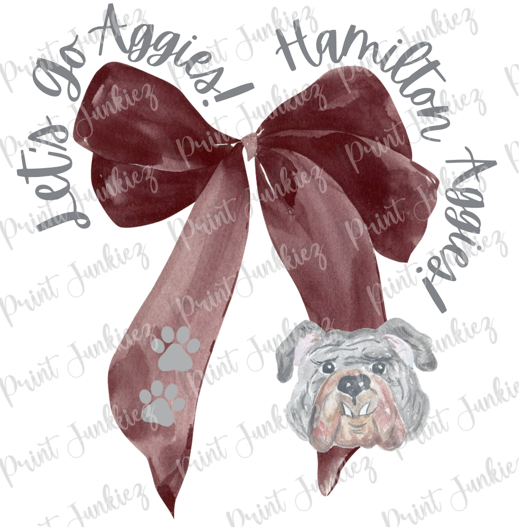 Let’s go Aggies! Hamilton Aggies Bow & Mascot - DIGITAL - DTF