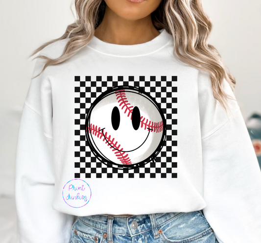 Checkered Smiley Baseball - DTF