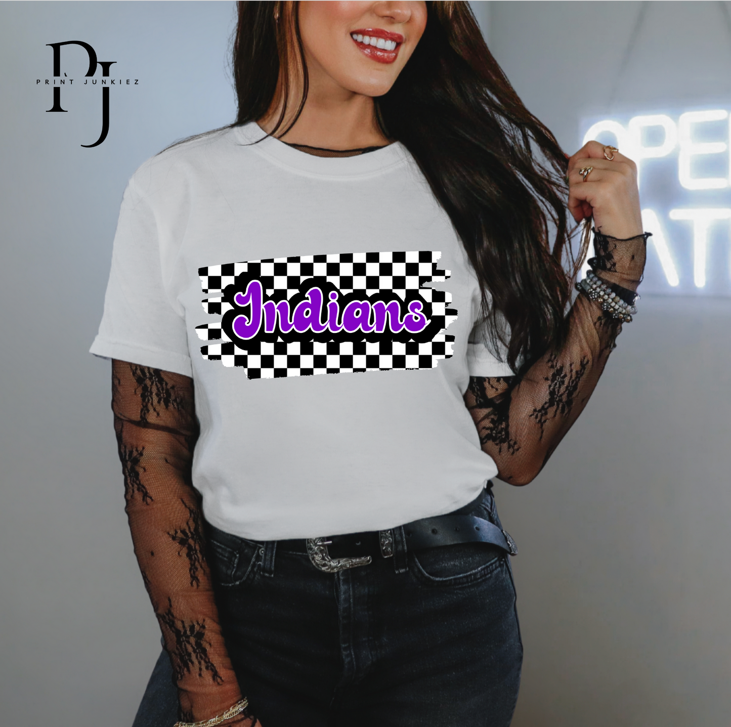 Indians Retro Checkered Distressed - DTF - DIGITAL