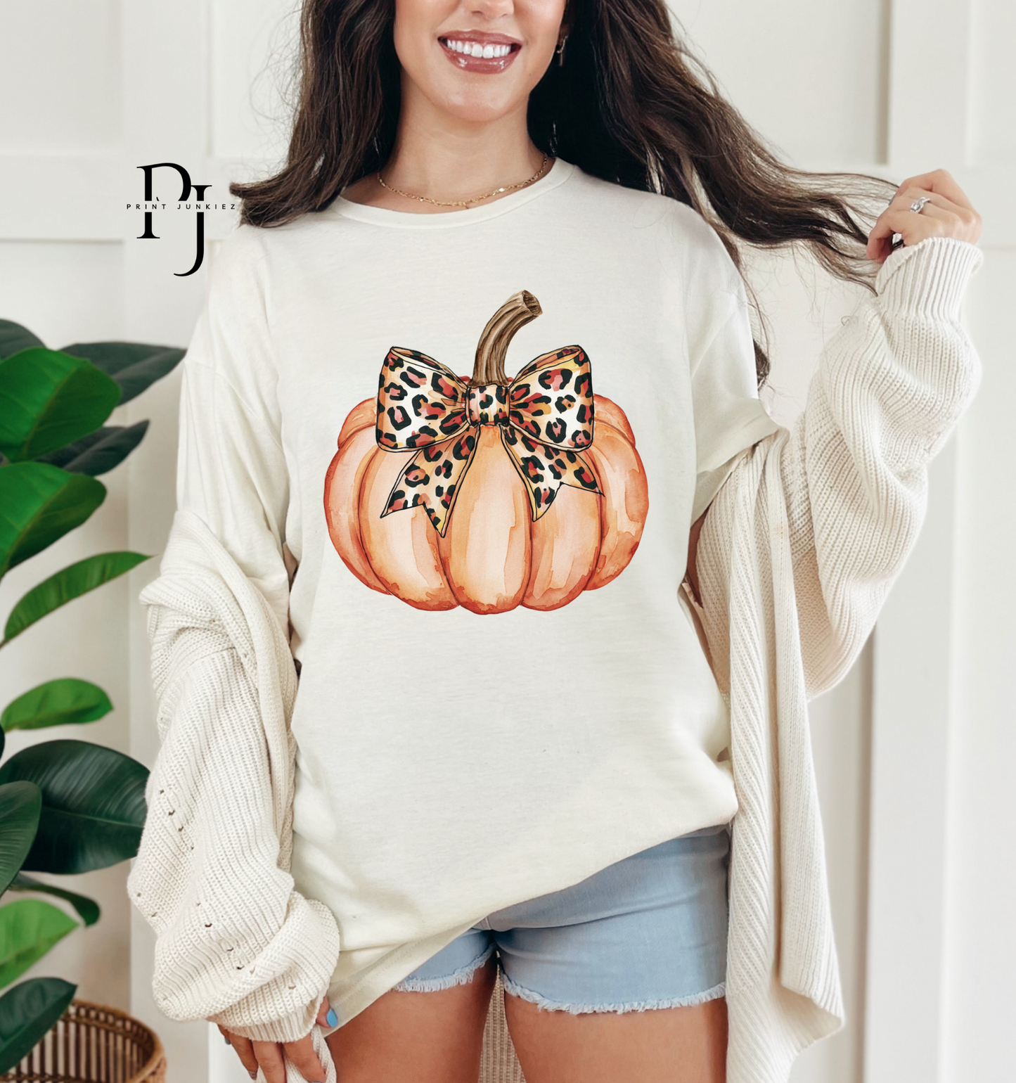 Watercolor Pumpkin Leopard Bow - DTF