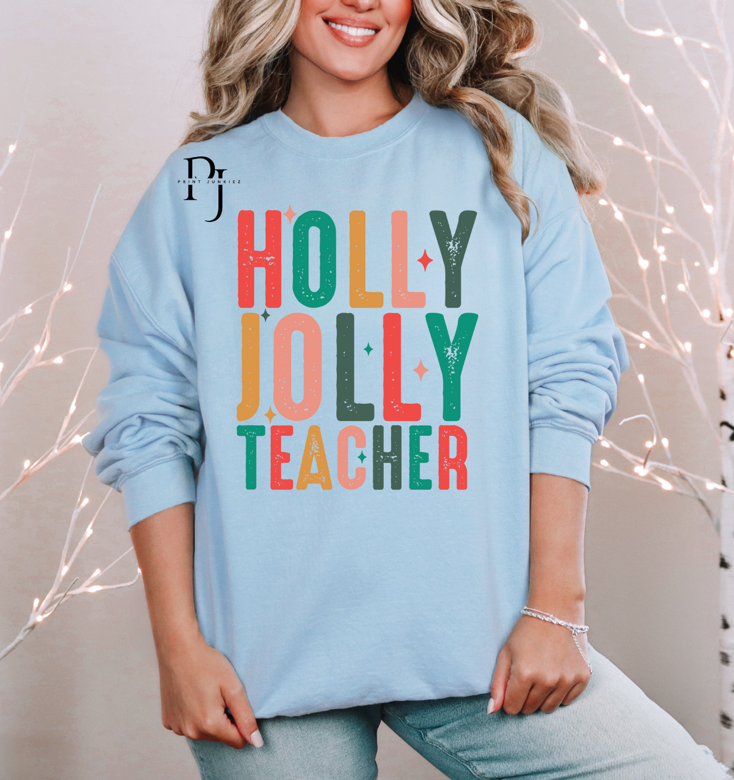 Holly Jolly Teacher Distressed - DTF