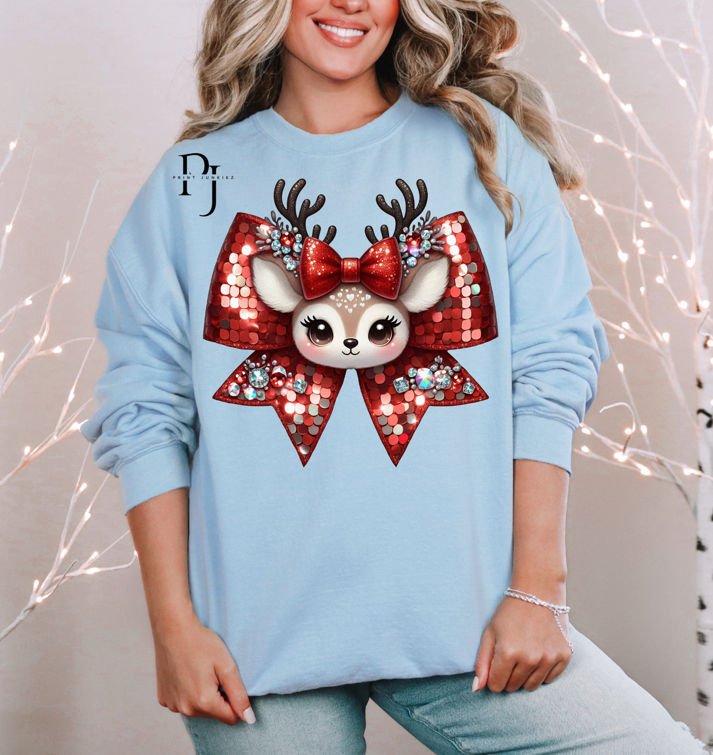 Sequin Reindeer Bow - DTF