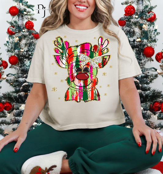 Bright Paint Brush Stroke Reindeer - DTF