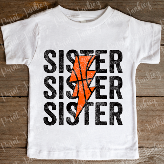 Sister Basketball Lightning Bolt Distressed