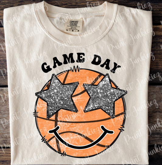 Game Day Smiley Basketball Glitter Eyes