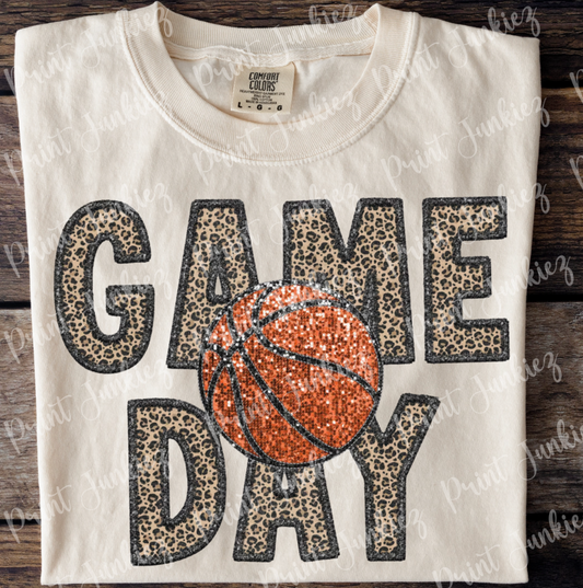 Leopard Glitter Game Day Stitch Basketball