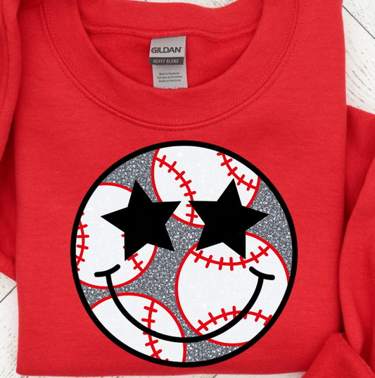 Glitter Baseball Smiley Star Eyes