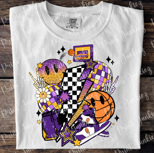 Groovy Purple & Gold Basketball Distressed