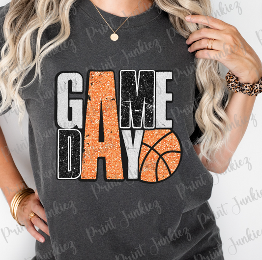 Orange/Black Game Day Glitter Basketball Distressed