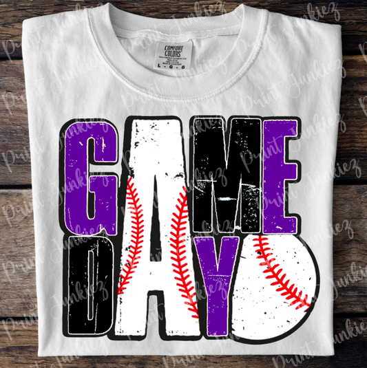 Purple/White Game Day Baseball Distressed