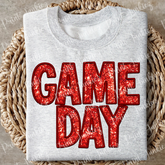 Red Faux Glitter Stitch Game Day