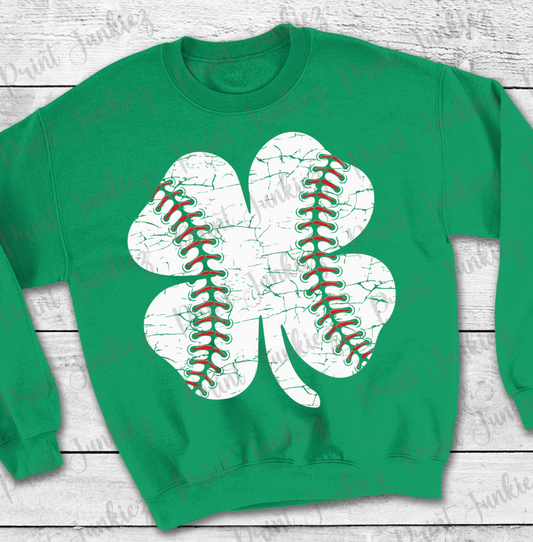 Baseball Shamrock Distressed - White