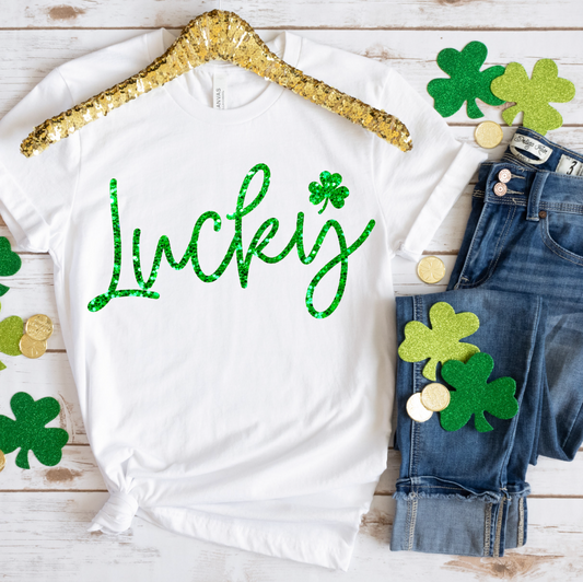 Lucky Green Glitter Cursive