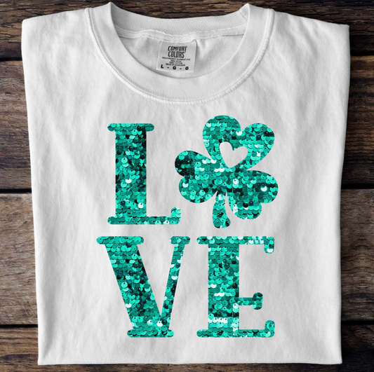 Teal Love Shamrock Sequin