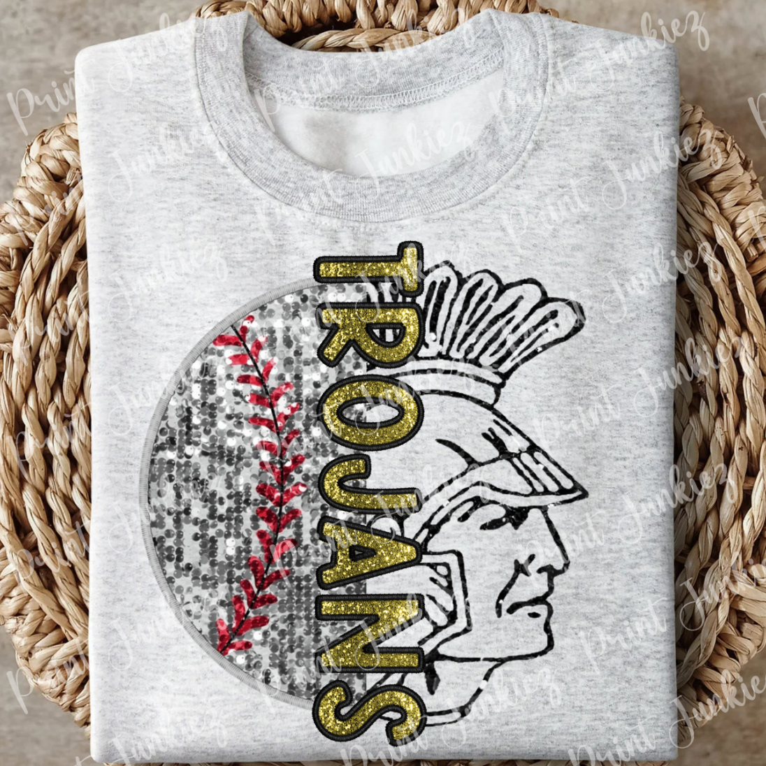 Trojans Faux Stitch Baseball - Black/Gold