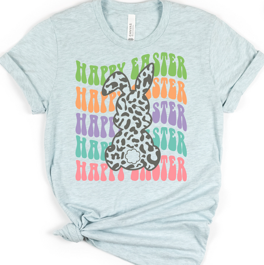 Happy Easter Leopard Bunny Outline