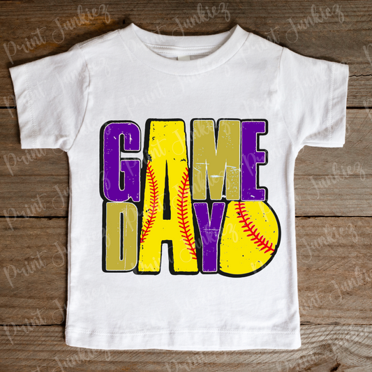 Purple & Gold Game Day Distressed Softball