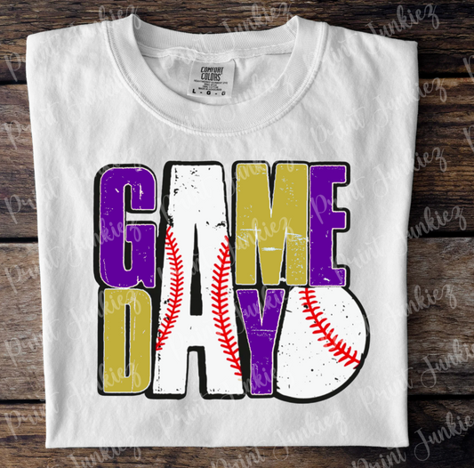 Game Day Distressed Baseball - Purple/Gold