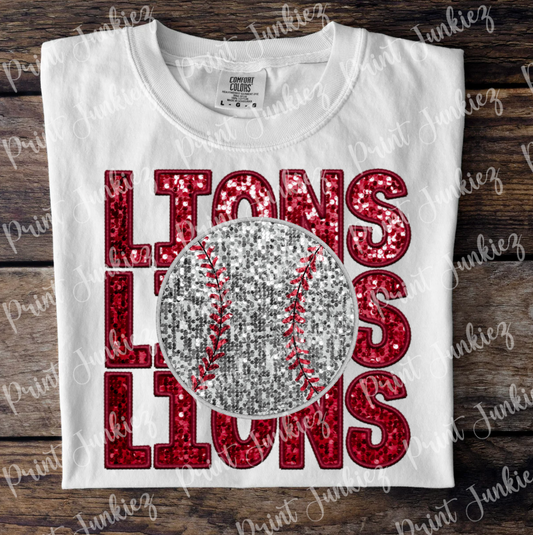 Lions Baseball Faux Glitter Stitch