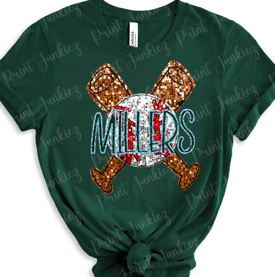 Millers Baseball Faux Glitter bats & Balls