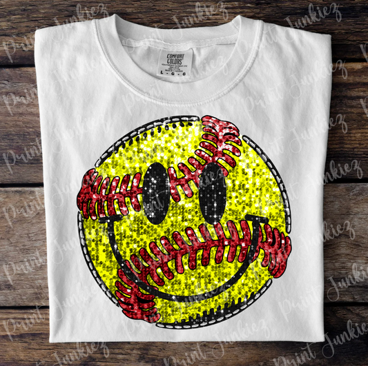 Softball Glitter Stitch Smiley