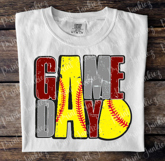 Game Day Distressed Softball - Red/Gray