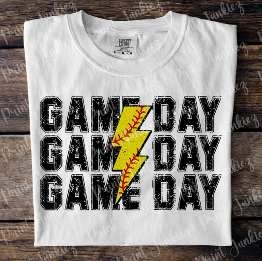 Game Day Softball Lightning Bolt Distressed