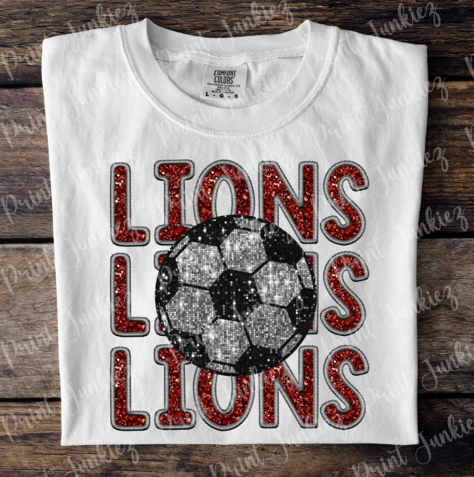 Lions Stacked Glitter Stitch Soccer