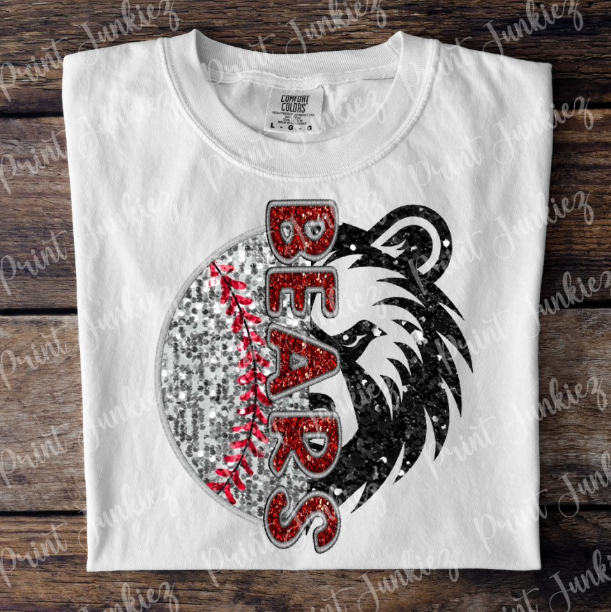 Bears Faux Stitch Baseball - Burgundy/Grey