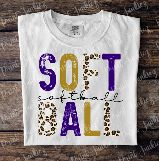 Softball Stamped - Purple/Gold/Leopard