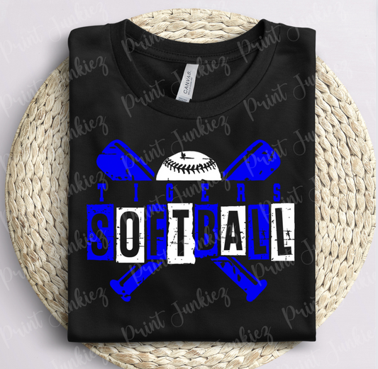 Tigers Softball Grunge - Royal/White