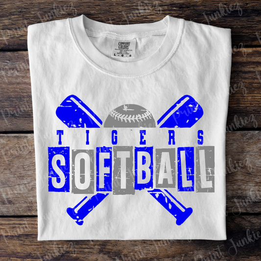 Tigers Softball Grunge - Royal/Grey