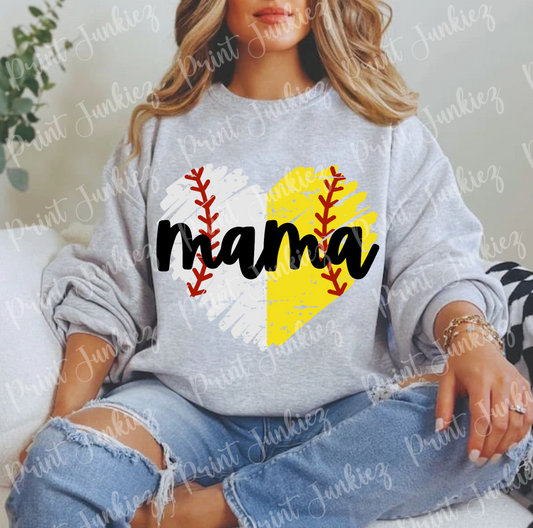 Mama Sketch Heart Distressed - Softball & Baseball