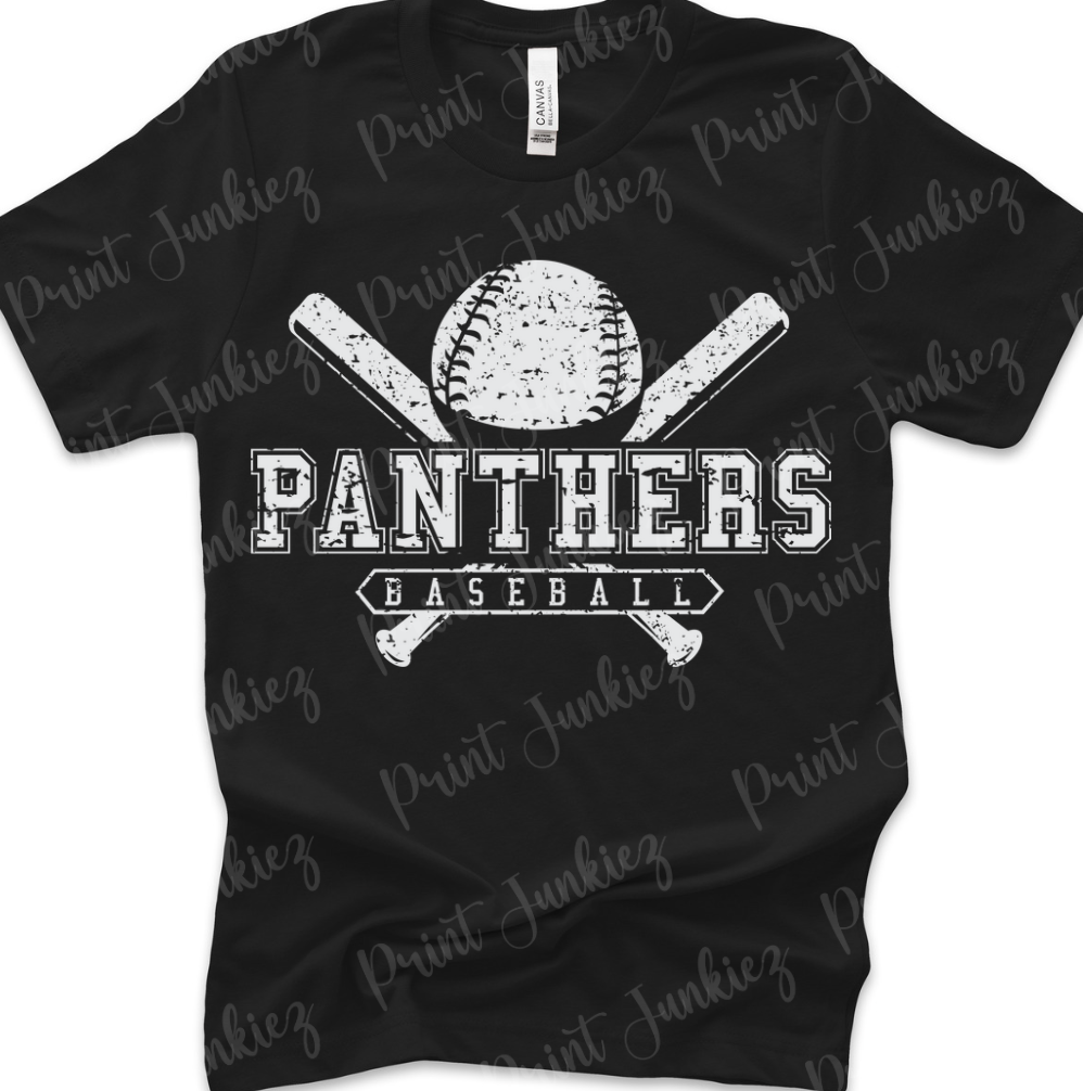 Panthers Baseball Balls and Bats Distressed