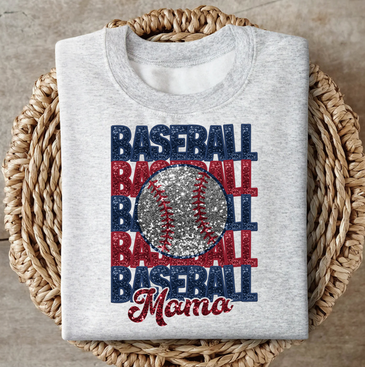 BASEBALL Mama Stacked Faux Glitter Stitch