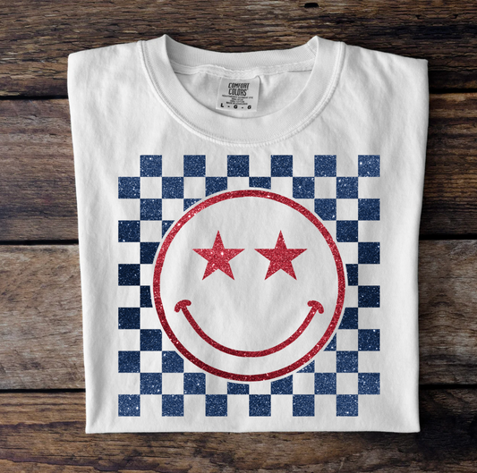 Glitter Smiley Checkered USA