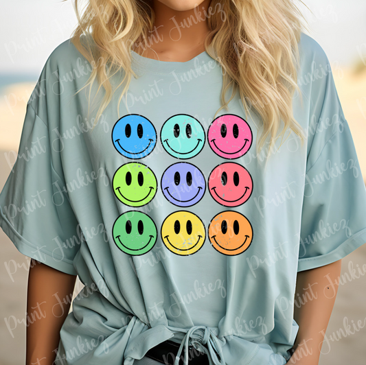 multi-color smileys distressed