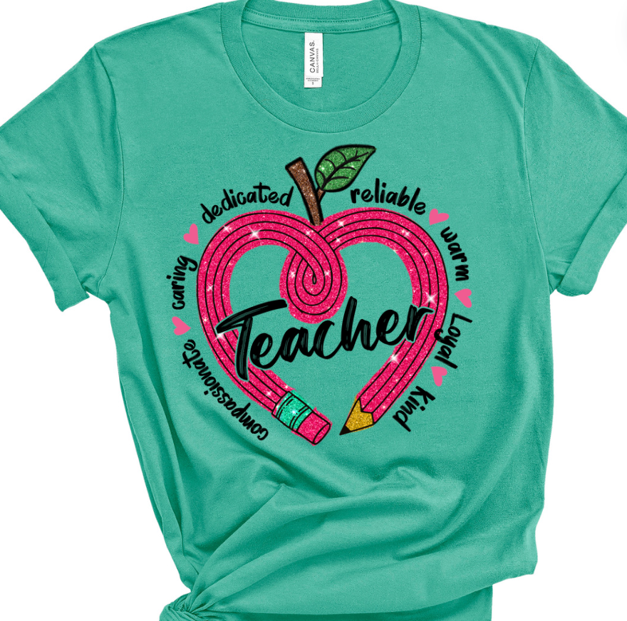 Glitter Heart Teacher Pencil