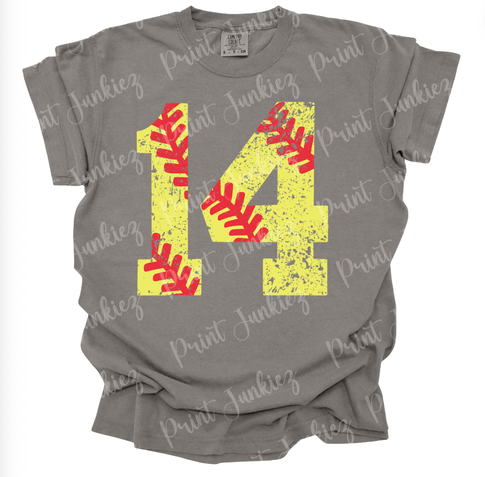 Distressed Softball Number - 14