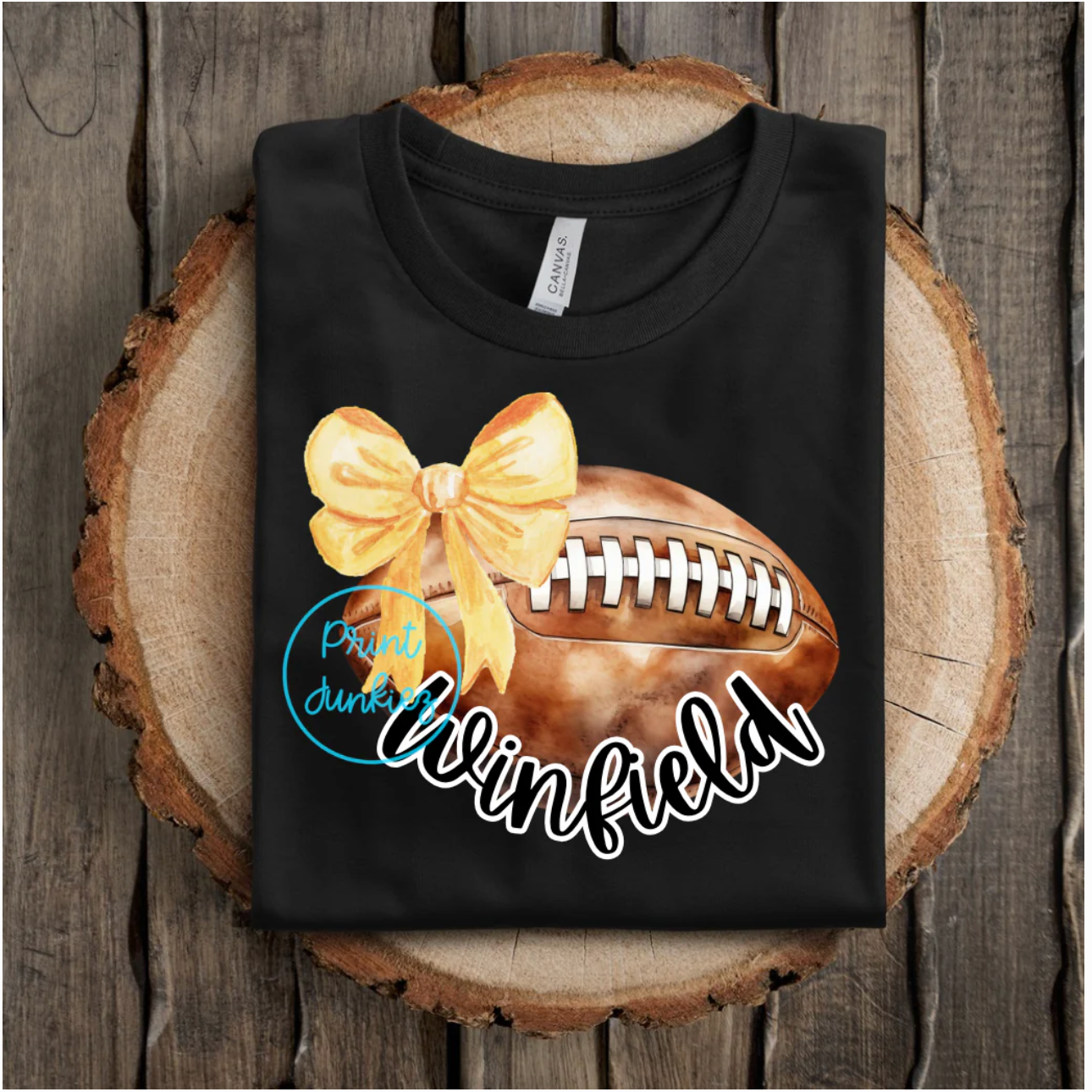 Watercolor Football with Bow - CUSTOM - DTF