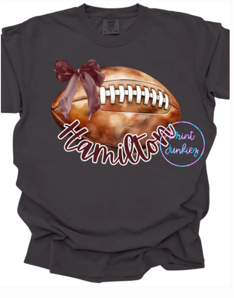 Watercolor Football with Bow - CUSTOM - DTF