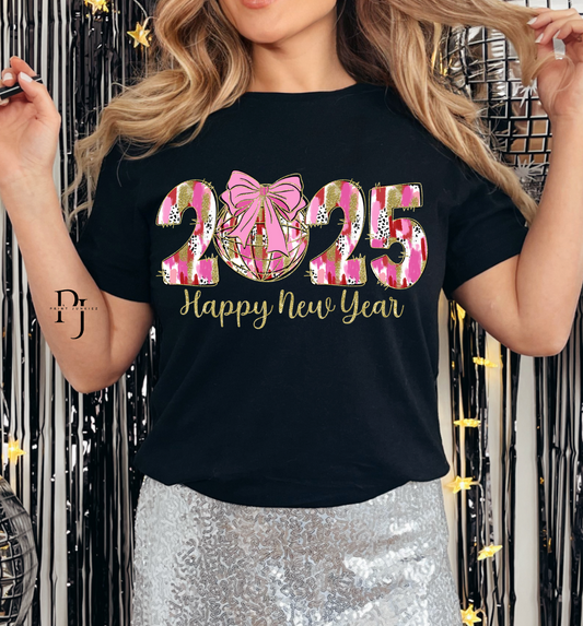 2025 Happy New Year Pink Paint Brush Strokes - DTF