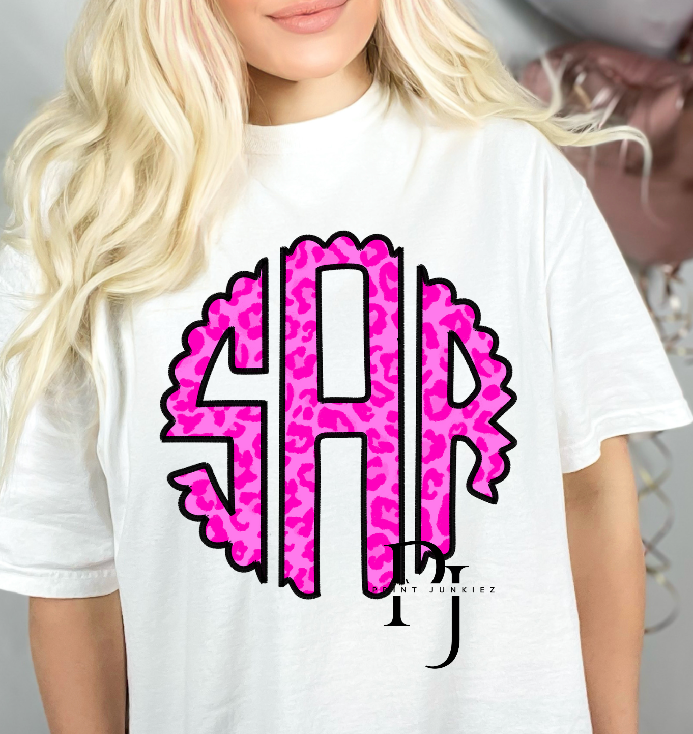 Neon Pink Scalloped Leopard Monogram - CUSTOM - DTF