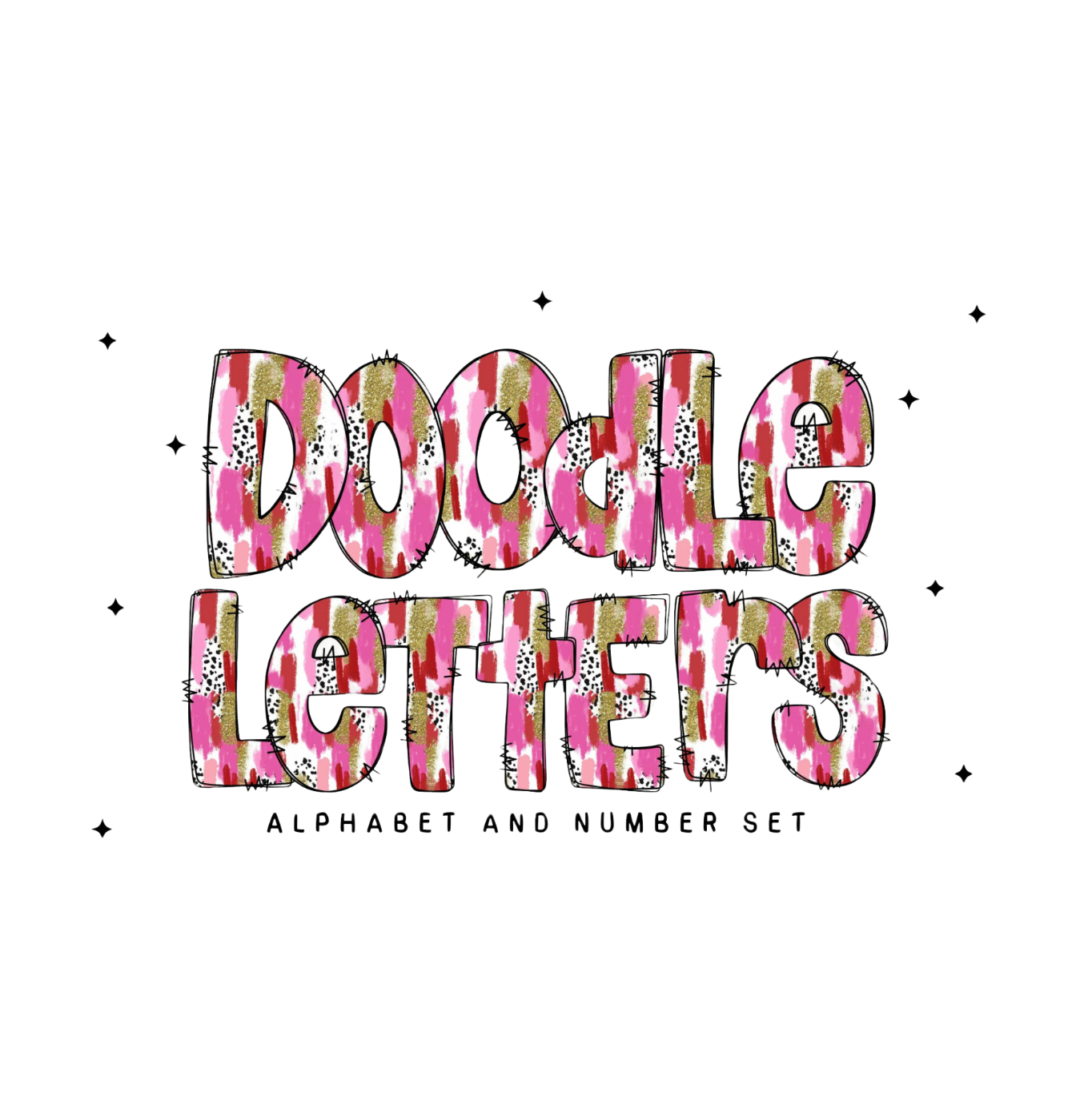 Doodle Pink Brush Stroke Alpha & Numbers - CUSTOM - DTF