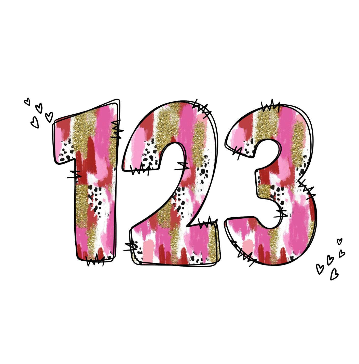 Doodle Pink Brush Stroke Alpha & Numbers - CUSTOM - DTF