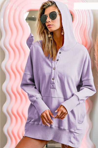 Lavender Half Snap Dropped Shoulder Hoodie