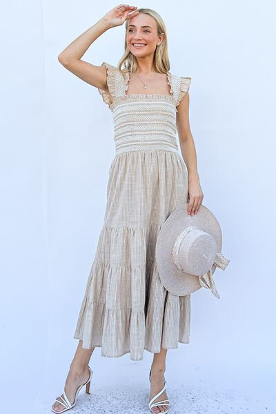 Linen Striped Ruffle Dress