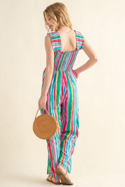 Striped Smocked Jumpsuit