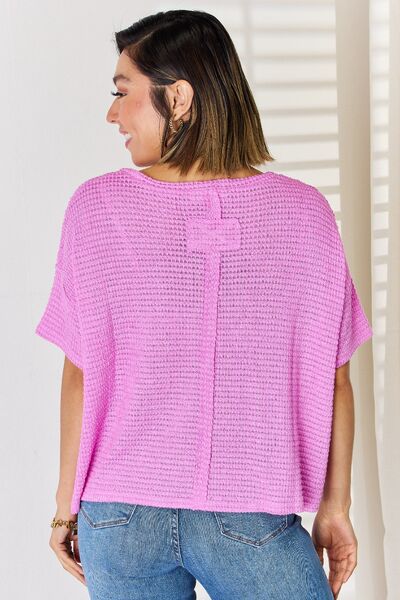 Pink Waffle Knit Short Sleeve Top