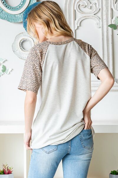 Leopard Oatmeal Half Button Top